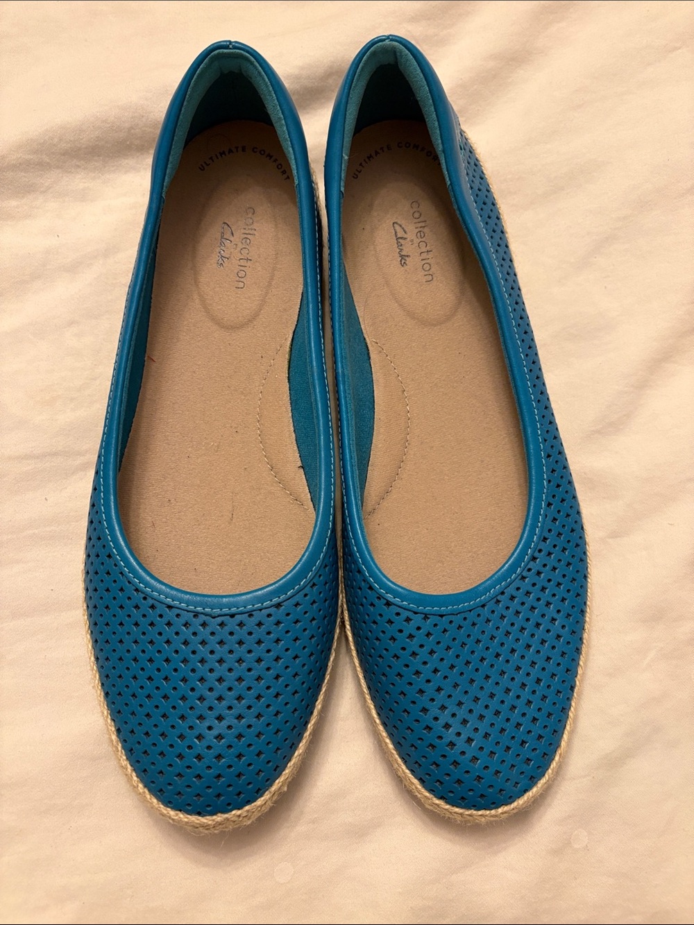 Clarks Blue Perforated Slip-On Flats